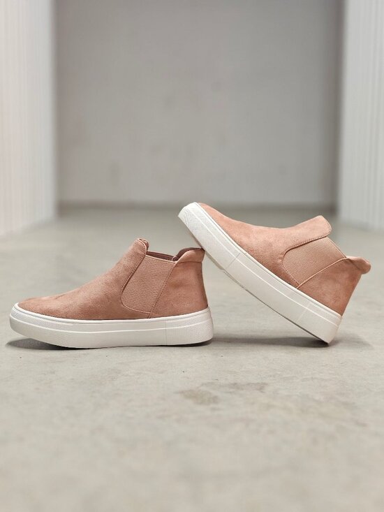 Blush Nubuck Slip-On Platform Sneakers With Elastic Side Panels & White Soles Fo - Picture 10 of 14